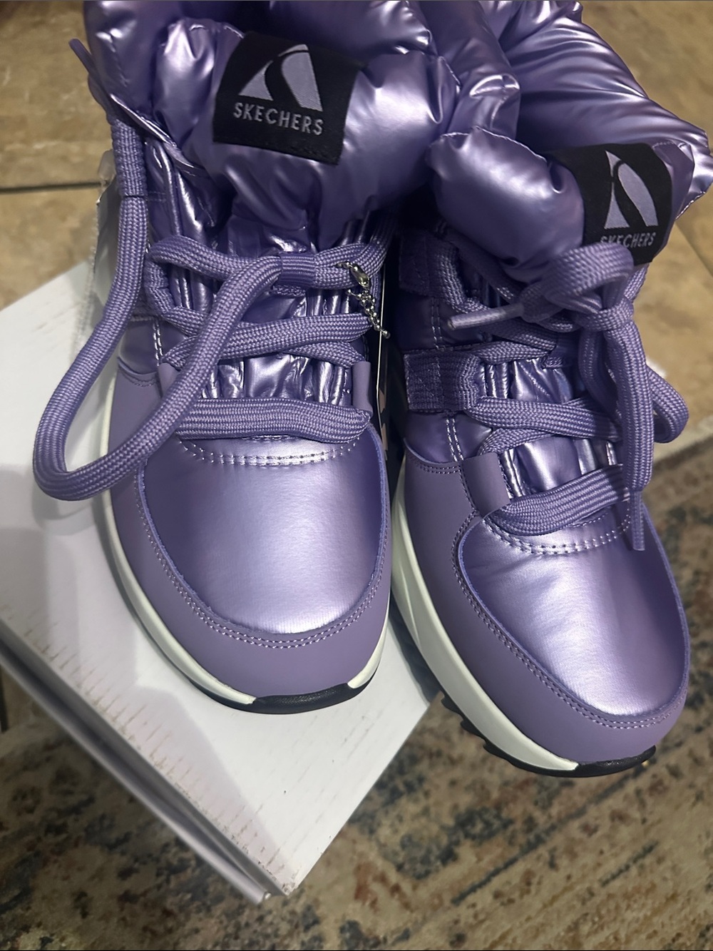 Skechers Kids' Lavender Puffer Lace-Up Boots